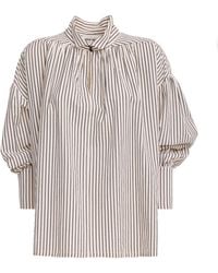 Julia Allert - Neutrals Striped Oversized Long Sleeve Blouse – Ivory - Lyst
