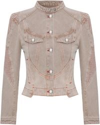 Pcfg - Neutrals Pure Cotton Faded Motorcycle Denim Jacket - Lyst