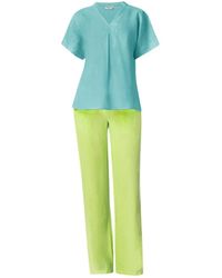 Haris Cotton - Short Sleeved Linen Shirt With Front Pleat And V Neck Crystal - Lyst