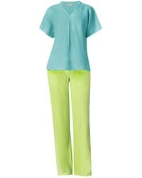 Haris Cotton - Short Sleeved Linen Shirt With Front Pleat And V Neck Crystal - Lyst