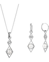 Spero London - Sterling Rhombus 3D Pearl Necklace & Earring Set - Lyst