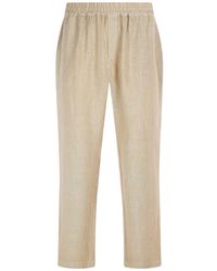 Haris Cotton - Neutrals Linen Pants With Elastic Waistband And Back Pockets Beach Sand - Lyst