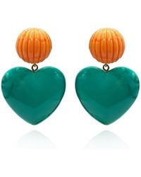 Michael Nash Jewelry - Amour Carved Coral Clip Resin With Jade Resin Heart Drop - Lyst