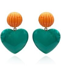 Michael Nash Jewelry - Amour Carved Coral Clip Resin With Jade Resin Heart Drop - Lyst