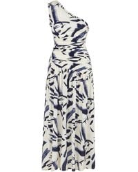 Nocturne - Printed One-Shoulder Draped Midi Dress - Lyst
