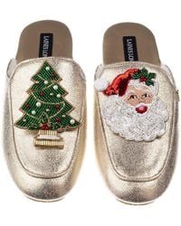 Laines London - Classic Mules With Christmas Tree & Santa Clause Brooches - Lyst
