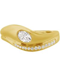 Artisan - 14K Bezel Diamond Wave Ring With Pave Diamonds - Lyst