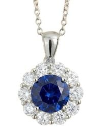 Juvetti - Floret Sapphire Round & Diamond Halo Pendant Necklace - Lyst