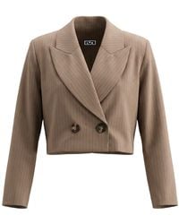 L2R THE LABEL - Neutrals Pinstripe Cropped Double Breasted Blazer - Lyst