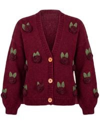 Ana Chic - Rose Motif Handmade Knitted Cardigan - Lyst