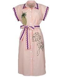 Lalipop Design - Pinstripe Cotton Shirtdress With Pineapple Embroidery - Lyst