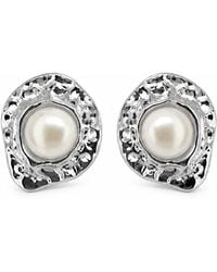 Angel Barocco - Freshwater Pearl Hammered Organic Stud Earrings - Lyst