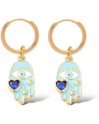 VALERIE CHIC - Evil Eye Heart Saphire Hoop Earrings 18K - Lyst