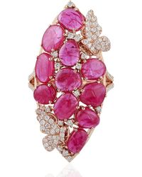 Artisan - 18k Rose Gold Marquise Shape Ring Diamond Ruby Gemstone Jewelry - Lyst