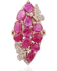 Artisan - 18k Rose Gold Marquise Shape Ring Diamond Ruby Gemstone Jewelry - Lyst