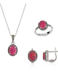 Spero London - Circle Opal High Quality Sterling Necklace Earring Ring Set - Lyst