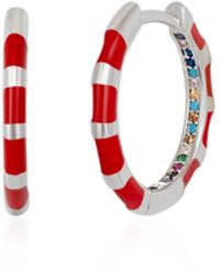 Spero London - Enamel Fine Stripe Sterling Hoop Earrings With Multi Color Zirconia Interior - Lyst