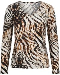 Conquista - Abstract Zebra-Print Long-Sleeve V-Neck Top - Lyst