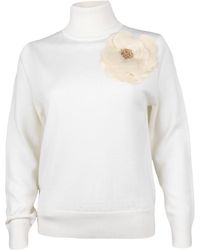 House of Laines London - Neutrals Laines Couture Embellished Cream Corsage Knitted Roll Neck Jumper - Lyst