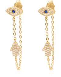 Luna Charles - Iris Evil Eye Chain Drop Earrings Plated - Lyst