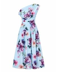 Girl In Mind - Betty Asymmetric Neckline Skater Midi Dress Print - Lyst