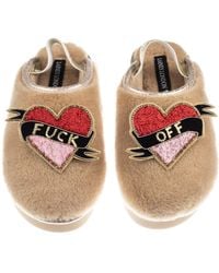 Laines London - Neutrals Flatform Cloud Closed Toe Slippers With Fuck Off Brooches - Lyst