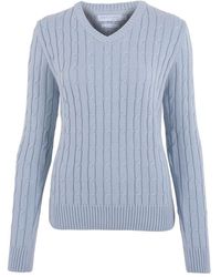 Paul James Knitwear - Cotton Talulah Cable V Neck Jumper - Lyst