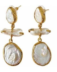 By Ozge - Cleopatra Baroque Pearl Plated Statement Drop Earrings - Lyst