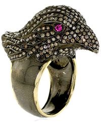 Artisan - Eagle Design Ring Ruby Pave Diamond 925 Sterling Silver 14k Gold Jewelry - Lyst