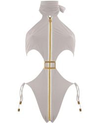 ANTONINIAS - Neutrals Cynosure Cut-Out One-Piece Swimsuit With Accents And Front Zip - Lyst