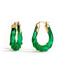Gold & Honey - Emerald Rope Twist Oval Lucite Birthstone Hoop Earrings - Lyst