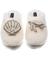 Laines London - Teddy Closed Toe Slippers With Pearl Beaded Turtle & Shell Brooches - Lyst