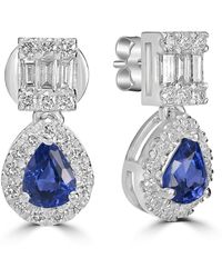 Artisan - Sapphire & Diamond Double Halo Drop Earrings - Lyst