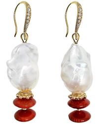 Farra - Baroque Pearl With Bamboo Coral Earrings - Lyst