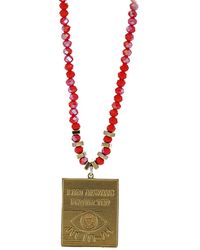 Ebru Jewelry - I Am Always Protected Gold Pendant Red Beaded Necklace - Lyst