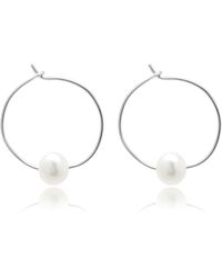 Kiri & Belle - Mia Small Pearl Sterling Wire Hoop Earrings - Lyst