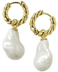 POPORCELAIN - Porcelain Baroque Pearl Hoop Earrings - Lyst