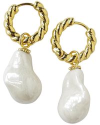 POPORCELAIN - Porcelain Baroque Pearl Hoop Earrings - Lyst