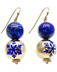Farra - Christmas Style Round Lapis Snowflake Dangle Earrings - Lyst