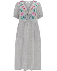 Sugarhill - Ruby Midi Smock Dress Monochrome Stripe, Garden Floral - Lyst