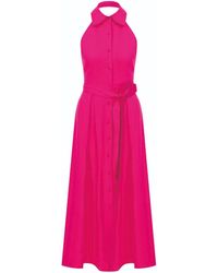 NAZLI CEREN - Carrie Linen Midi Dress In Berry Pink - Lyst