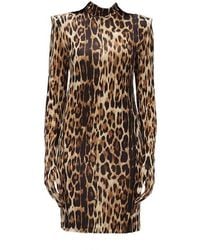 Monosuit - Viscose Animal Long Sleeve Turtleneck Bodycon Shoulder Pad Party Futuristic Mini Dress With Gloves - Lyst