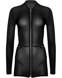 Lunatic Femme - Feral Sheer Zipper Catsuit Romper - Lyst
