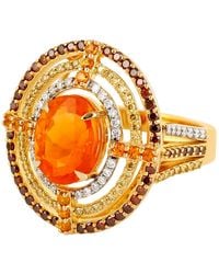 Artisan - 18k Yellow Gold Opal Fire Garnet Mandarin Diamond Designer Cocktail Ring - Lyst