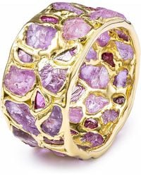 German Kabirski - Lythara Handcrafted Plated Barrel Ring With Raw Sapphire And Ruby - Lyst