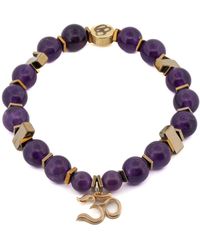 Ebru Jewelry - Solid Gold Om Mantra Charm Healing Amethyst Stone Beaded Bracelet - Lyst