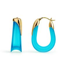 Gold & Honey - Aquamarine Sculpted U Lucite Birthstone Hoop Earrings - Lyst