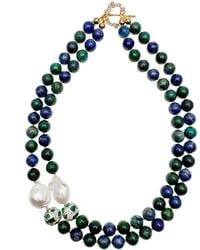 Farra - Phoenix Lapis With Baroque Pearls Double Strands Statement Necklace - Lyst