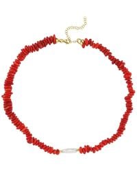 LINYA JEWELLERY - Amorphous Baroque Pearl Coral Necklace - Lyst