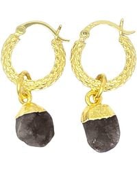Harfi - Raw Herkimer Diamond April Birthstone Huggie Hoops Vermeil Plated Gemstone Earrings - Lyst